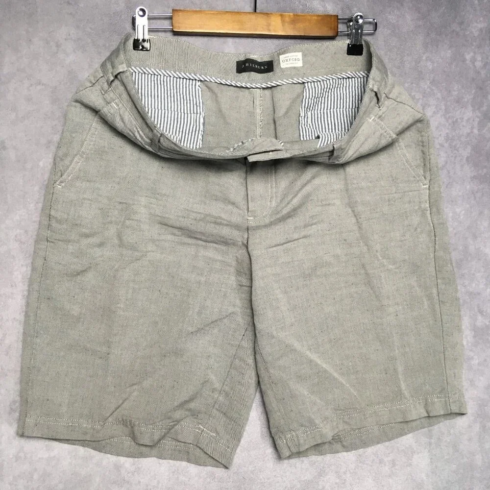 J Hilburn Mens Shorts size 36 Oxford Tailored Fit Linen Blend Heathered Gray‎